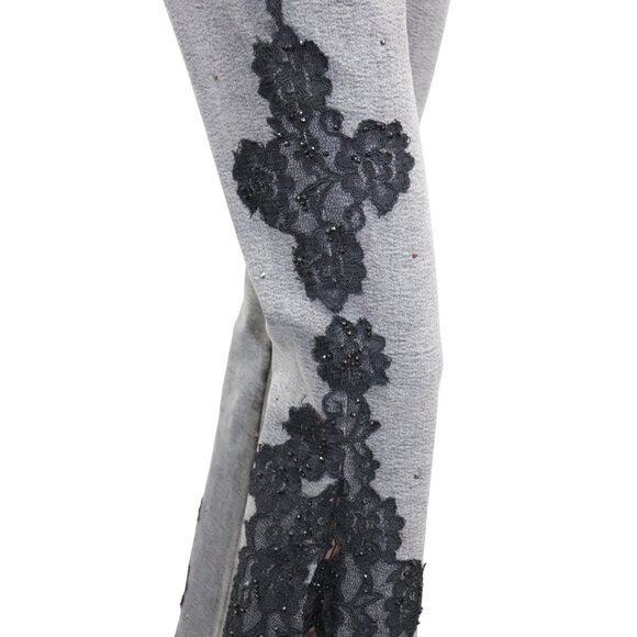 Gray Bootcut Flare Jeans with Black Lace Appliqué Trim 30 - Picture 2 of 10